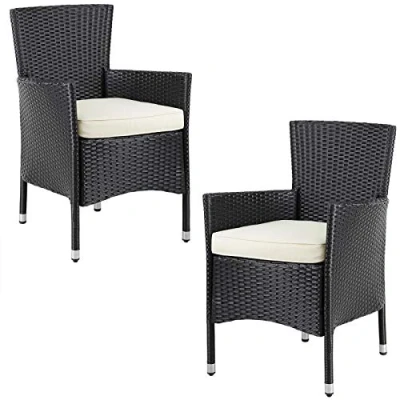 Imagen de CASARIA 2X Sillas de Jardín Poliratán Apilables Negro Cojines Lavables Asientos Exterior Terraza Balcón