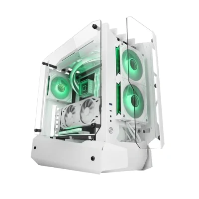 Imagen de MARSGAMING MC Edge, Caja Gaming ATX, Diseño Open Air, Triple Panel Cristal Templado, Semitorre PC Soporte Refrigeración Líquida hasta 240mm, Sistema Gestión Cableado Interno, USB C y 3.0, Blanco