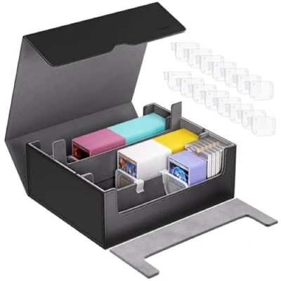 Imagen de Procase Caja para Cartas, Carcasa de Almacenamiento con 3 Compartimento Ajustables Tarjetas MTG, TCG, Toploader, Yugioh, Magnetic Card Holder Negro