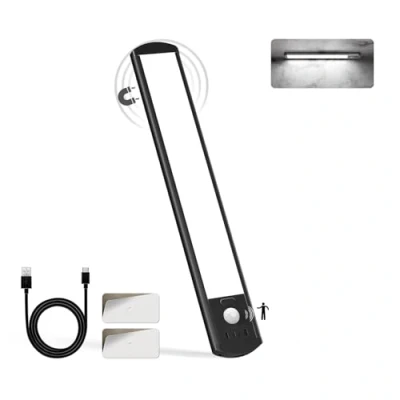 Imagen de LQWELL® Lámpara de Armario con 36 LEDs, Sensor Movimiento Inalámbrico, 24 cm, 1500 mAh, Recargable, Regulable, Para cocina, Armario, Estantería, Dormitorio (Negro, 1 pieza)