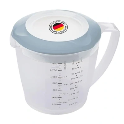Imagen de Westmark vaso mezclador/medidor con protector contra salpicaduras, tapa y pico, plástico, capacidad: 1,4 litros, Helena, transparente/azul, 3105227B