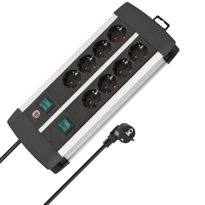 Imagen de Brennenstuhl Regleta Premium ALU Line Duo 8 Tomas, Plateado/Negro, 35.5 cm