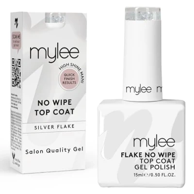 Imagen de Mylee Esmalte Protector Sin Limpieza con Particulas Plateadas para de Uñas Gel UV LED 15ml, Acabado Duradero, Rápido, Fácil, Naturales, Extensiones, Puntas, Manicura, Pedicura Profesional