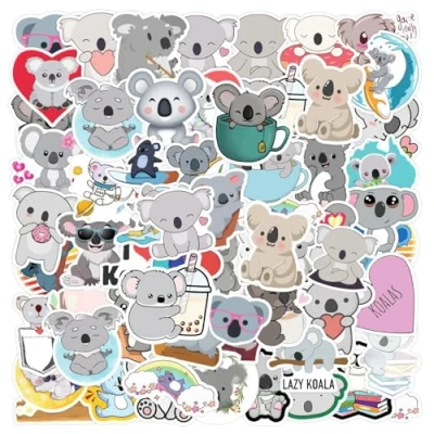 Imagen de 100 pegatinas de koala, animales dibujos animados, oso koala impermeables, interesantes para niños, adecuadas cuadernos y agendas bricolaje