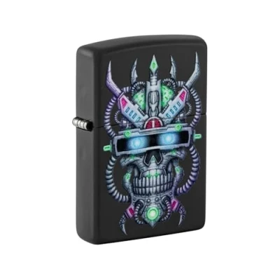 Imagen de Zippo Encendedor de bolsillo negro mate con diseño calavera cibernética