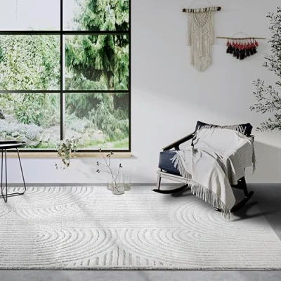 Imagen de Elle Decor ation Alfombra de Pelo Largo Chappe Moderna salón, Largo, patrón Moderno, mullida, Suave y Bohemia, para Dormitorio, Color Blanco Crema, 160 x 235 cm