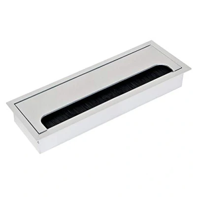 Imagen de EMUCA Tapa pasacables Rectangular 269x80mm para encastrar en Escritorio/Mesa, Organizador de Cables Mueble, Aluminio anodizado Mate