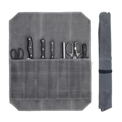 Imagen de bolsa enrollable para chefs con 7 compartimentos, portátil cuchillos de cocinero, funda almacenamiento, chef, lona encerada,