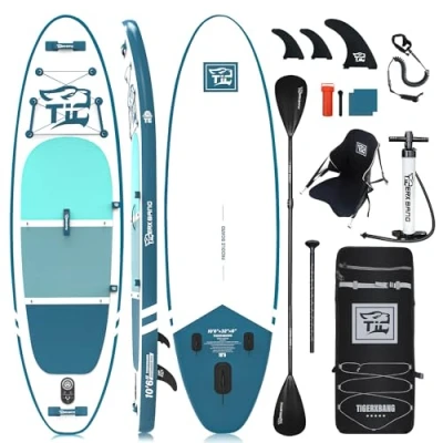 Imagen de Tabla Paddle Surf Hinchable TIGERXBANG Board 320x82x15cm con Accesorios Premium Sup, PadelSurf Stand Up Padding para Adultos/Niños Remo Doble Uso, Asiento Kayak,Defender Pro Azul