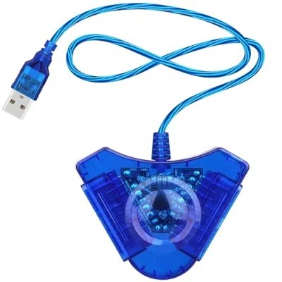 Imagen de OSTENT Dual USB Adaptador Cable Convertidor para Sony Playstation 1/2 PS One PSX Mando con Gamepad Joystick a PC Portátil, Color Azul