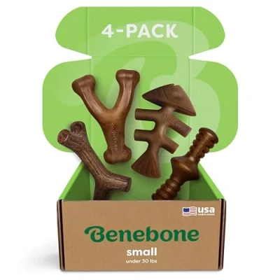 Imagen de Benebone Caja de Regalo Indestructible para masticadores agresivos con Hueso Deseo, Palo y zaggler, rompe el aburrimiento Larga duración, sabores, Perros pequeños, Fabricado en