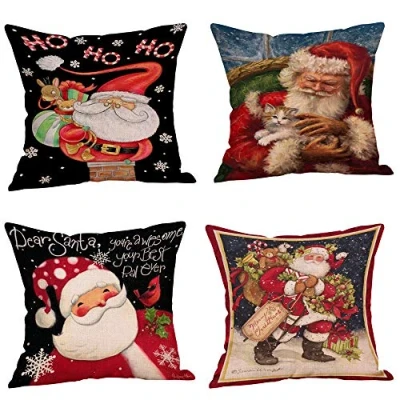 Imagen de Fossrn 4 Piezas Navidad Fundas Cojines 45x45, Funda de Cojín Decoracion para Hogar Casa Sofa Jardin Cama (A)
