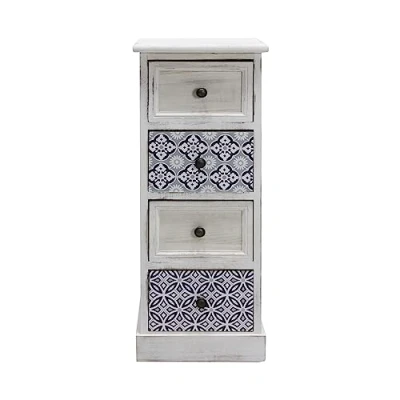 Imagen de Rebecca Mobili Cómoda con Cajones Montada, Mesita de Noche Estrecha Madera MDF, Blanca Gris, 4 Cajones, Vintage, Baño Recibidor Medidas: 76 x 30 25 cm (A AN FON) Art. RE6604