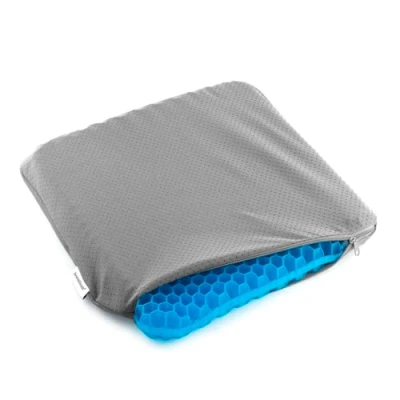 Imagen de InnovaGoods® Cojín para Silla de Oficina Ergonómico con Gel TPR. Panal Abeja Hexafresh. Cuadrado Antideslizante y Refrigerante Ruedas Asiento Coche 39x37x3 cms