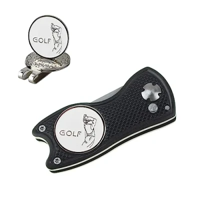 Imagen de Crestgolf Golf Divot Tool con Botón Emergente y Marcador de Bola Magnética Pitch Mark Mini Herramienta Portátil Plegable Ligera (black2)…