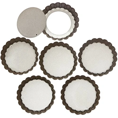 Imagen de webake Molde Tarta Desmontable 6 Unidades 10cm Quiche Antiadherentes Bizcocho Moldes para Tartaletas Mini Quiche,