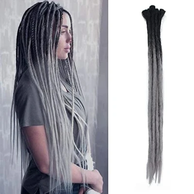 Imagen de Dsoar Extensiones de Rastas 24 Pulgadas, Sintéticas Hechas a Mano, 10 Hebras/Paquete, Rastas, Pelo Ganchillo (Ombre, Negro Gris)