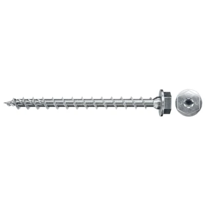 Imagen de fischer PowerFast II HWTF 8,0 x 100 Tornillo de construcción madera con cabeza hexagonal, alojamiento estrella interior y rosca completa, para constructiva madera, 50 unidades