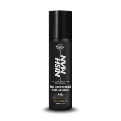 Imagen de Nishman Magic Retouch Root Concealer 100ML Cobertura Instantánea De Canas Y Refresco Color Para Las Raíces Laca El Cabello Secado Rápido Duradera (Negro, 100ML)