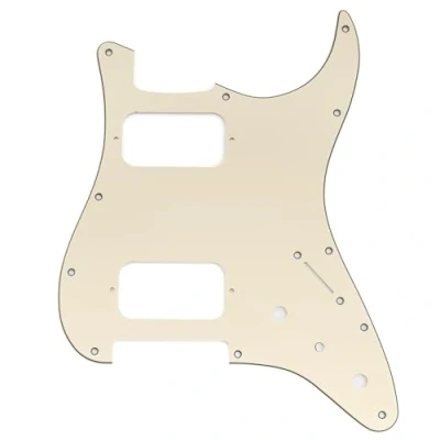 Imagen de Musiclily Pro 11 Agujeros Golpeador ST Guitarra HH Pickguard Con para Esquina Redonda 2 Humbucker Potenciómetros Mini Switch Eléctrica tipo Fender Squier Strat, 3 capas Crema