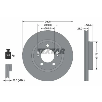 Imagen de TEXTAR 92332803 Disco de freno 320 28 05/07 130 ventilación interna revestido sin cojinete rueda, perno sujeción buje rueda