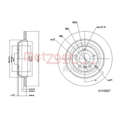Imagen de METZGER 6110567 Disco de freno Eje trasero 330,2 14 5 112 macizo barnizado, Lijado en cruz con tornillos MERCEDES BENZ: Clase ML, R