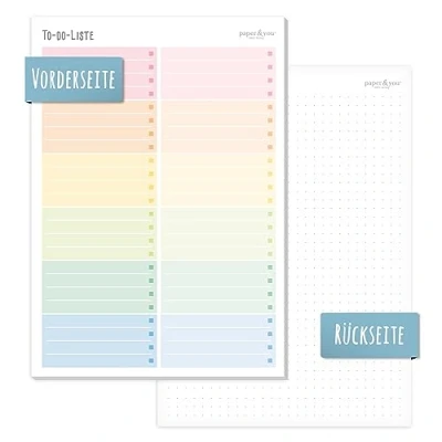 Imagen de Trendstuff by Häfft Cuaderno A5 de listas cosas por hacer, diseño arcoíris, 50 páginas, incluye bloc notas en la parte posterior; respetuoso con el medio ambiente y sostenible