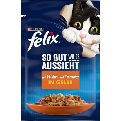 Imagen de FELIX Comida para Gatos húmeda en gelatina, con Pollo y Tomate, 26 Unidades (26 x 85 g)
