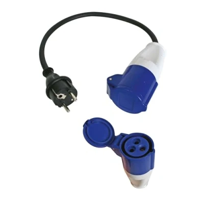 Imagen de Perel Cable de Adaptador, H07RN F 3G2.5, 0.4 m, 16 A/230 V, 3680 W, Tipo E/F a CEE, para Uso Interior y Exterior, Caucho, Azul