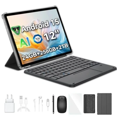 Imagen de Blackview Mega 2 Tab 12 Pulgadas Tablet Android 15 Dual 4G LTE y 5G WiFi,24GB RAM+256GB ROM/2TB TF,Cámaras IA,9000 mAh,Widevine L1/GPS/WPS/PC Tableta con Teclado,Ratón,Funda Protectora,Lápiz Óptico