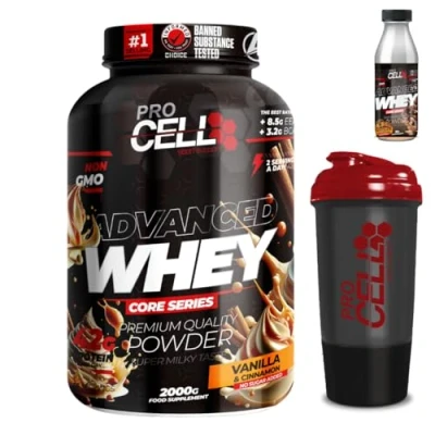 Imagen de PACK Procell Proteinas Whey Advanced 2Kg (Vanilla &amp; Cinnamon) + Batido Monodosis Shaker &quot;REGALO&quot; Proteina concentrada Gana masa muscular, en polvo Batidos de