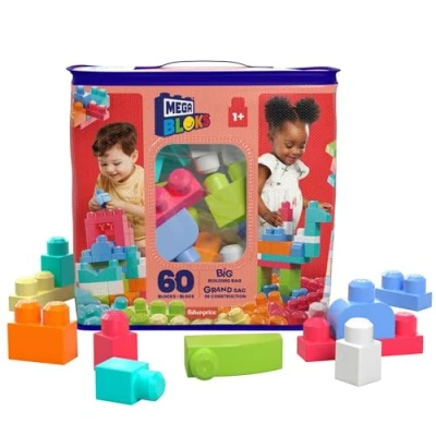 Imagen de Mega BLOKS Juego de construcción Big Building Bag con 60 Bloques Grandes y Coloridos 1 Bolsa Almacenamiento, para niños año en adelante, Modelo Surtido, DCH54