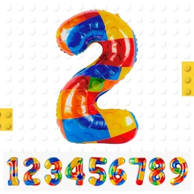 Imagen de Globos de Números Bloque Construcción 2,101 CM Globo Numeros Gigantes Grandes Decoracion,Globo Numero 2,Globos Niño Niña Adultos,Vuelan con Helio