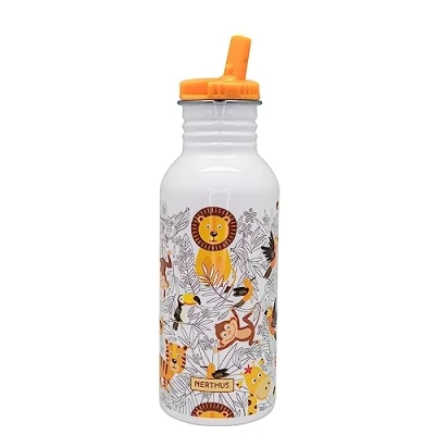 Imagen de NERTHUS FIH 808 Botellín de agua infantil a prueba fugas, Botella para niños con Dibujos Animales color BLANCO, 500 ml