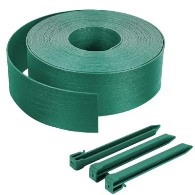 Imagen de VOUNOT® Borde Jardín Césped Borde, Bordillo Escondido Flexible de PE Aspecto Natural, Longitud 20 m Altura 8 cm Espesor 3 mm con 12 Estacas Anclaje, Verde