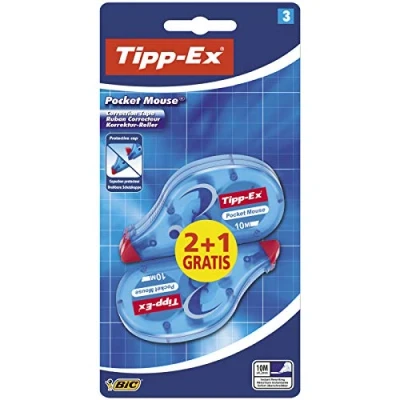 Imagen de Tipp Ex Pocket Mouse,Cinta Correctora, Óptimo para la Escuela y Oficina, Paquete de 3, 10 x 4,2 mm (Blanco)