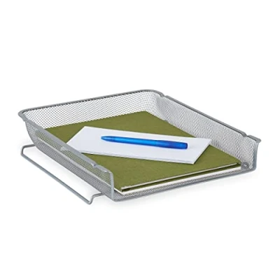 Imagen de Relaxdays Portadocumentos Bandeja Documentos A4 Vertical, Apilable, Malla Metal, Cesto Cartas, Escritorio, Plateado, Acero, 6,5 x 28,5 34 cm Aprox