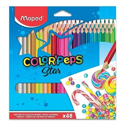 Imagen de Maped Pinturas de Madera Lápices Colores Estuche 48 con Presentación en Caja Cartón Vibrantes Acabado