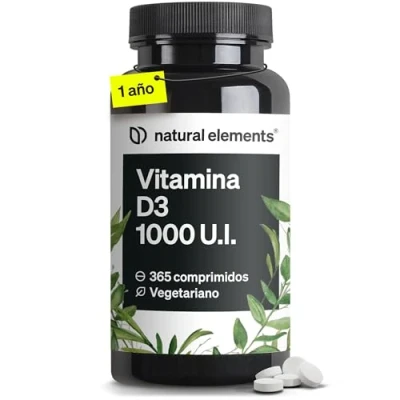 Imagen de Vitamina D3 1000 U.I. 365 comprimidos para huesos y sistema inmunitario D alta dosificación, sin aditivos innecesarios producido en Alemania probado laboratorio