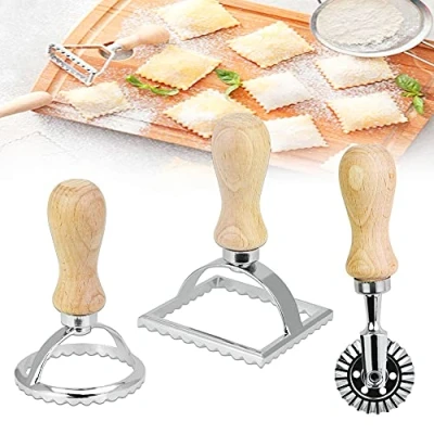 Imagen de BUENTYA 3 PCS Cortadores de Raviolis Corta Ravioles con Mango Madera Moldeador Molde para Hacer Pasta Empanadillas Raviolis, o Galletas