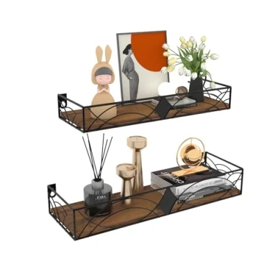 Imagen de HORLIMER Juego de 2 Estanteria Pared Estilo rústico, Baldas únicos y Elegantes Que evitan la caída Objetos, adecuados para Baños, Cocinas, Dormitorios Salones