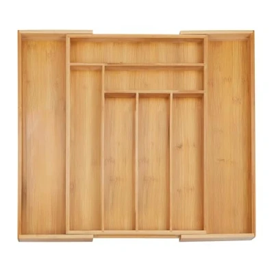 Imagen de Relaxdays Cubertería Cubertero Cajón Extensible, Bandeja Cubiertos 8 Compartimentos, Clasificador Bambú, 5x32,5 52x45,5cm, Natural