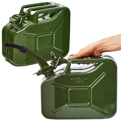 Imagen de BW® Bidón de combustible metal para gasolina, 2 x 10 litros, con boquilla verde oliva RAL 6003 Certificado TÜV y autorización UN Fabricado en Europa