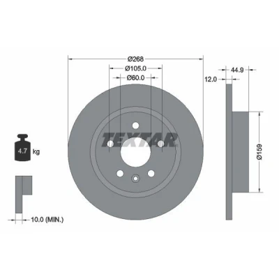 Imagen de TEXTAR PRO 92205503 Disco de freno 268 12 05/06 105 macizo revestido sin perno sujeción rueda, buje rueda OPEL: Astra J Hatchback