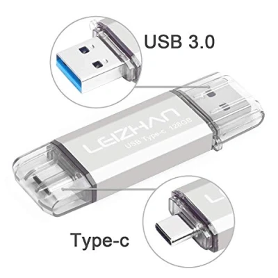 Imagen de LEIZHAN Memoria USB Tipo C 128GB,Flash Drive 3.0 OTG para Samsung S9,Huawei,Portátil,Teléfono y Otras Dispositivos o Plata