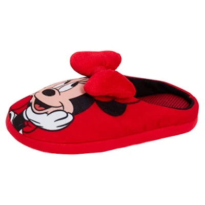 Imagen de Disney Pantuflas de Minnie Mouse para niñas, con lazo 3D, espalda abierta, zapatos casa, Red, 30 EU