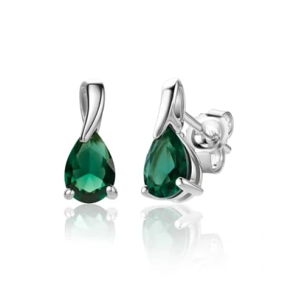 Imagen de Miore pendientes para mujer en oro blanco de 9 kt 375 con esmeralda verde forma pera