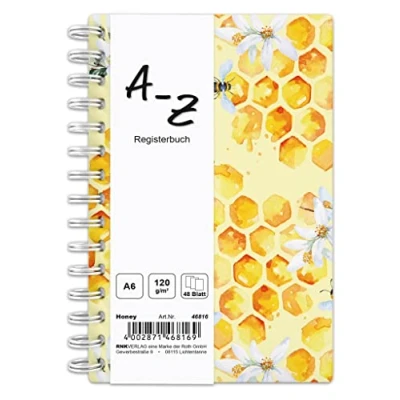 Imagen de RNKVERLAG 46816 Cuaderno con índice A Z Miel en DIN A6 48 hojas 120 g/m², 1 unidad
