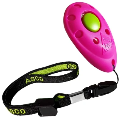 Imagen de ASCO Clicker Premium para perros y gatos entrenamiento profesional de clickers con correa elástica, color rosa, 08PA