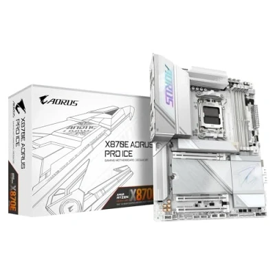 Imagen de GIGABYTE Placa Base X870E AORUS Pro Ice Compatible con CPUs AMD Ryzen 9000, VRM Digital de 16+2+2 Fases, hasta 8000MHz DDR5 (OC), 3xPCIe 5.0, Wi Fi 7, LAN 2.5GbE, USB 4